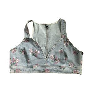 WILD FABLE Floral Light Wash Denim Crop Top Size XL